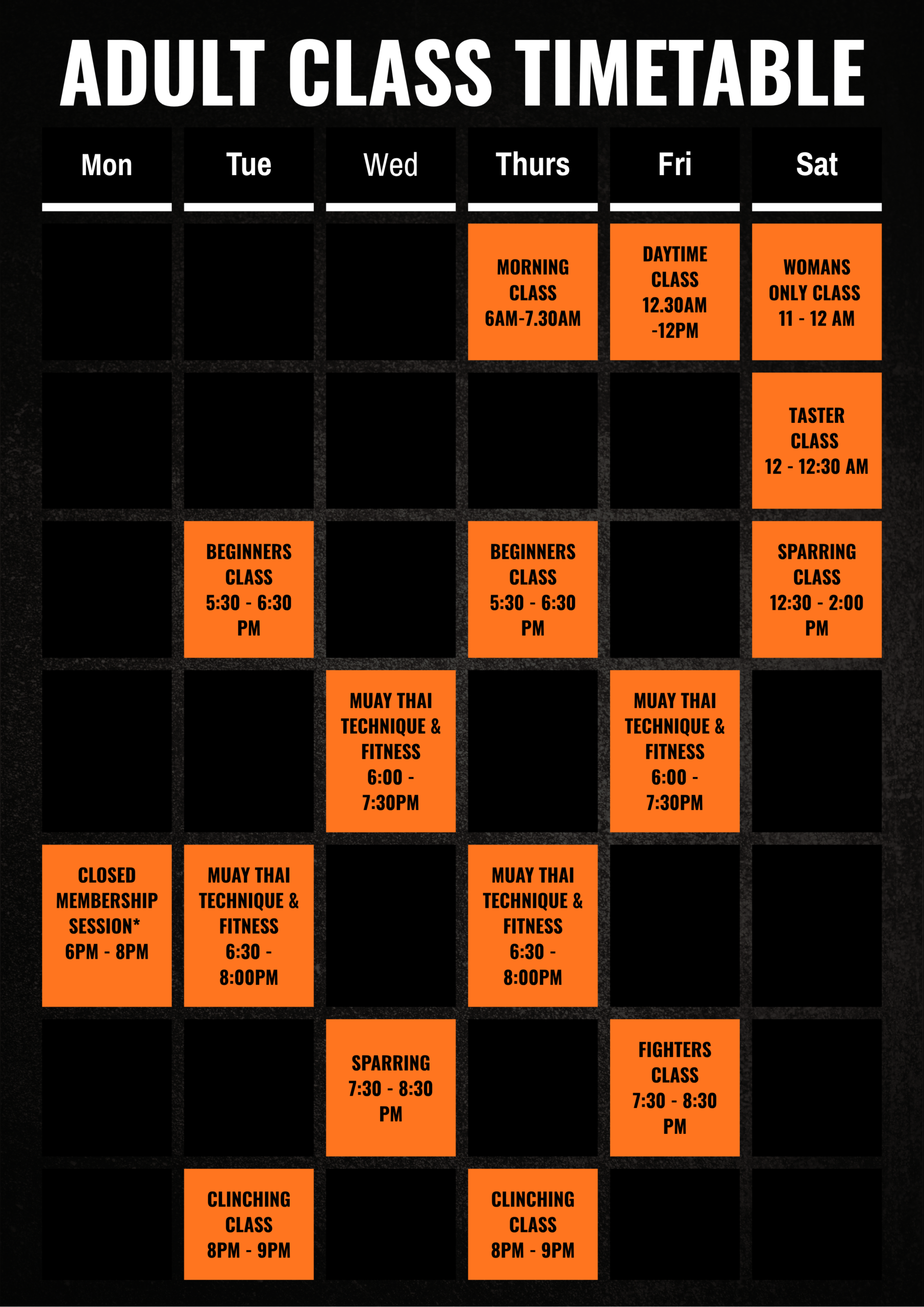 Adult Timetable